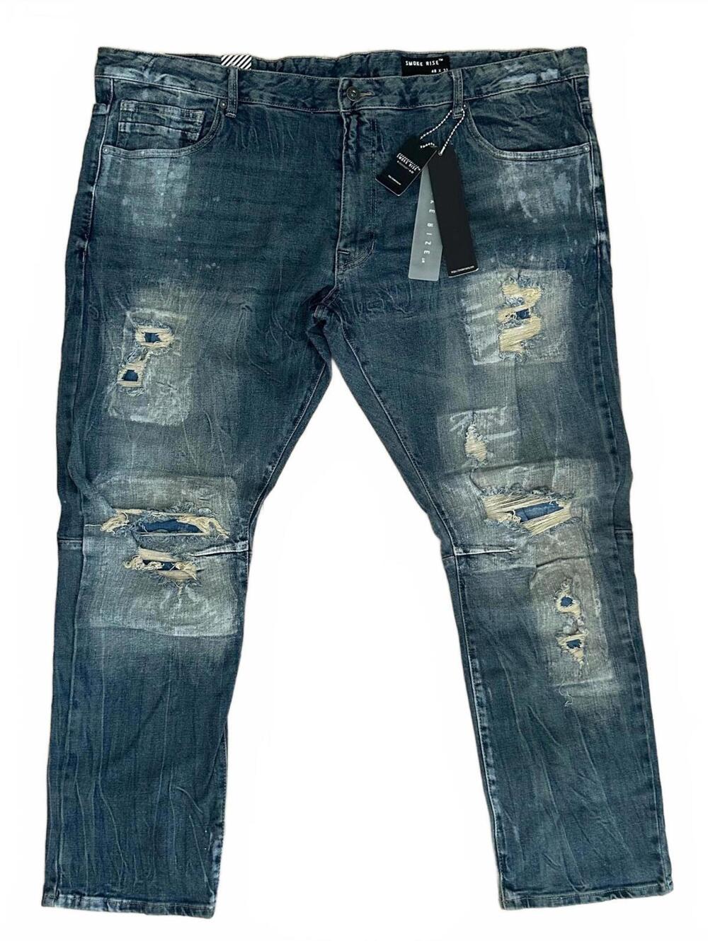 Smoke Rise Men’s Distressed Blue Jeans 48x32 Big & Tall Stretch Denim NWT